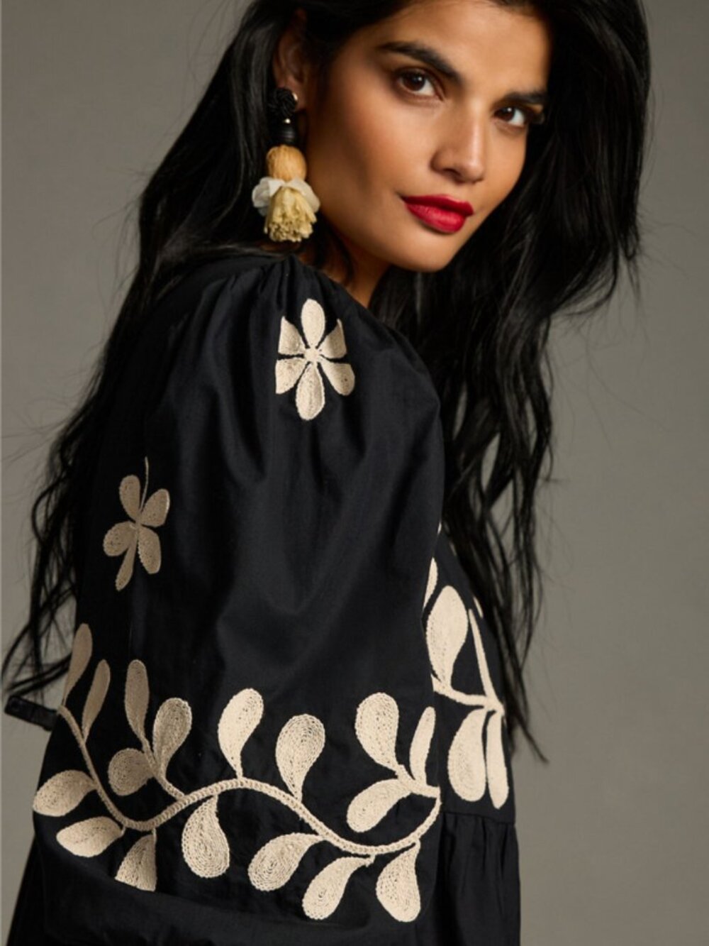 ANTHROPOLOGIE EMBROIDERED PUFF-SLEEVE MIDI DRESS - Picture 4 of 9